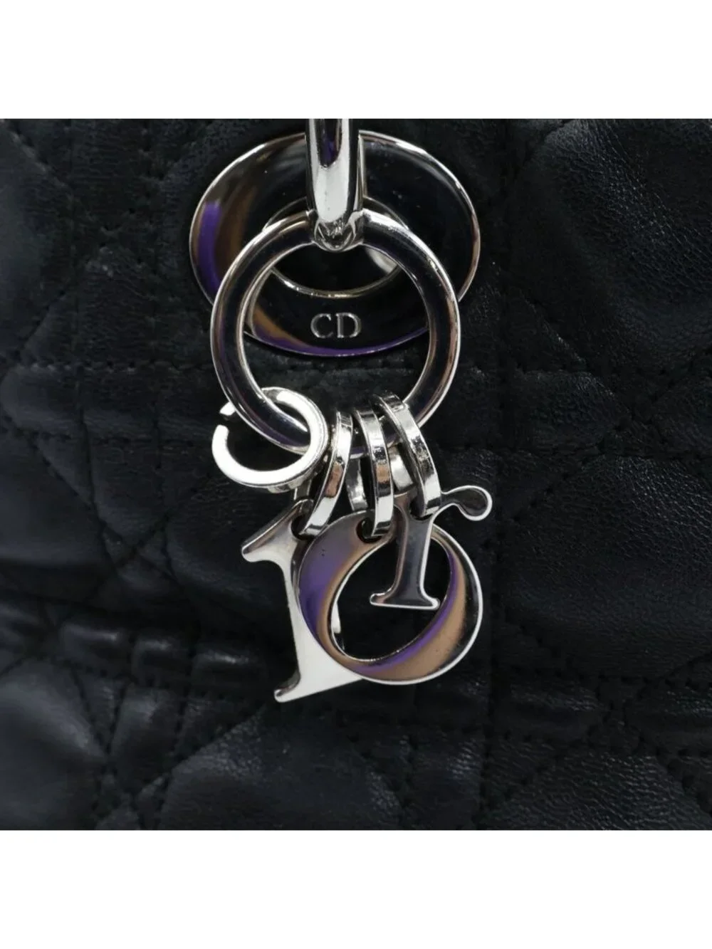Dior Cannage Handbag Black Leather Silver